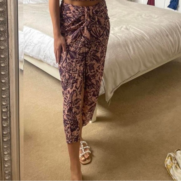 Zara printed knotted midi skirt with front slit boho style size XS - Picture 1 of 13